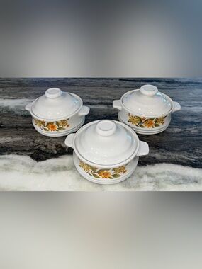 Vintage Capri Bake Serve ’N Store Stoneware Set of 3 Floral Lidded Dishes